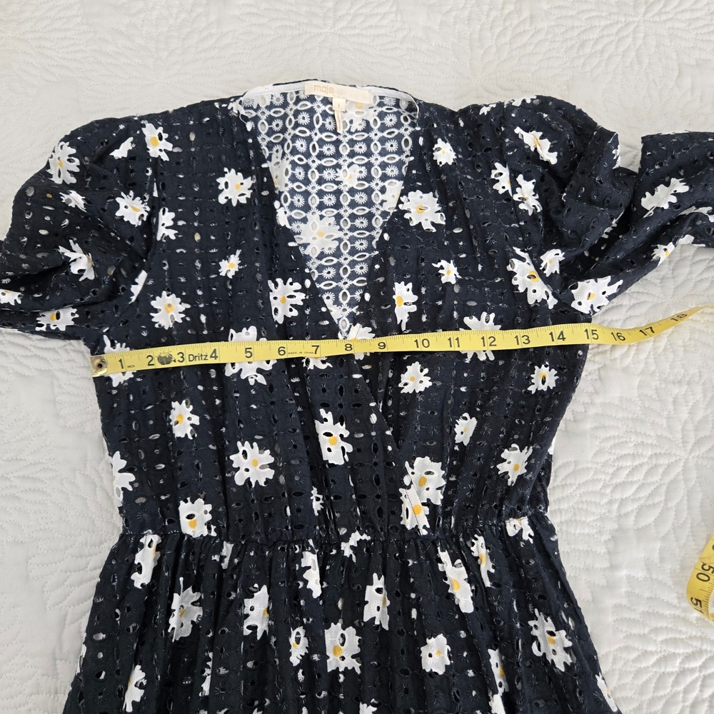 MAJE Rayom Daisy Print Eyelet Dress Black White Long Sleeve Crossover V-Neck - Picture 8 of 10